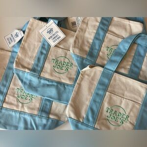 4 Pastel Blue Trader Joes Mini Pastel Canvas Tote Bags NWT